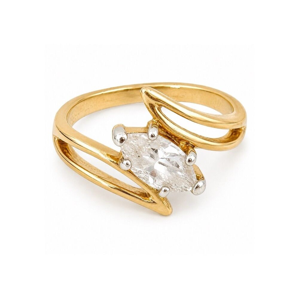 Vintage 1970s Ring Size 9 Uncas CZ Solitaire Bypass Gold Plated - 14R